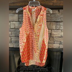 LET IT BE sleeveless multi print coral top